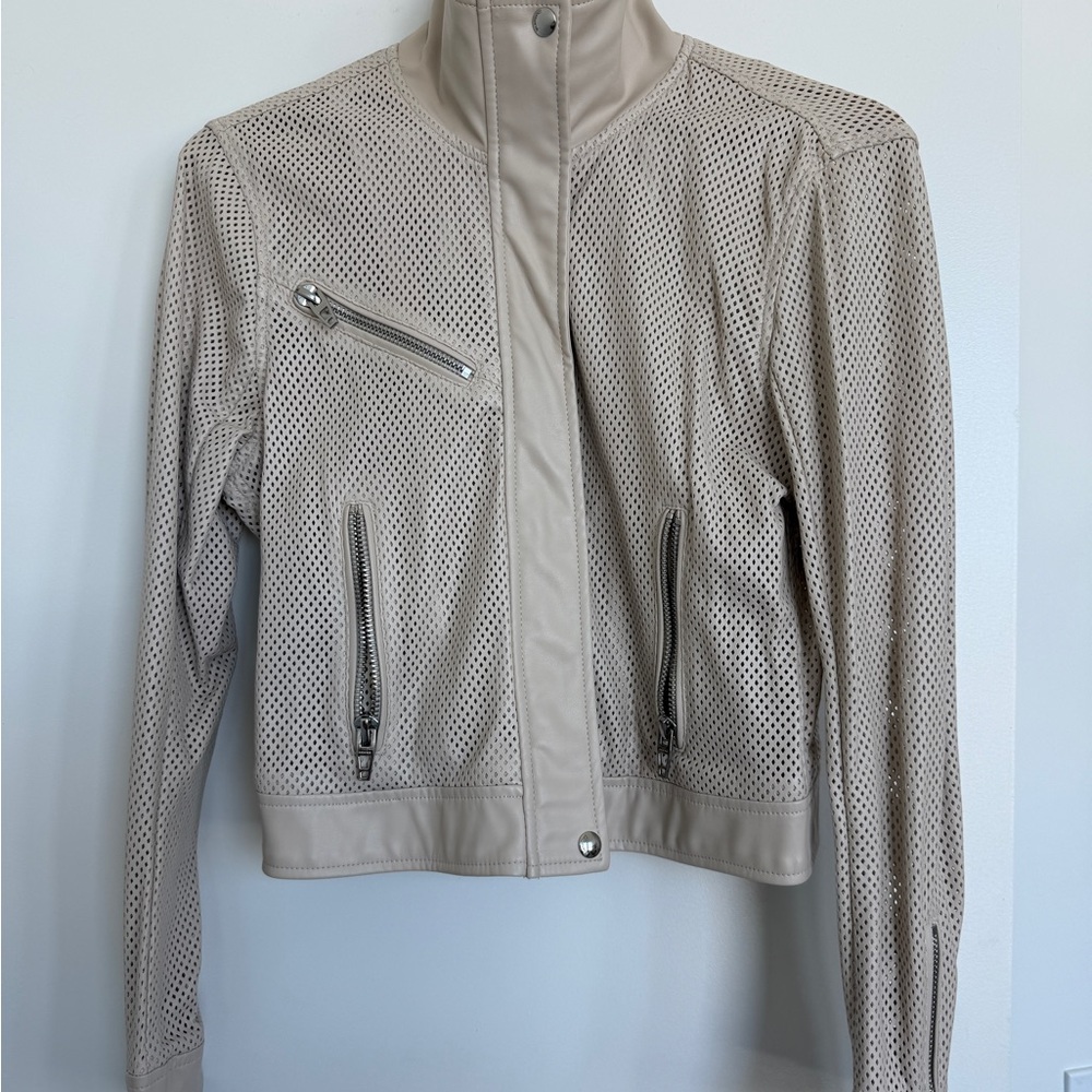 Perforated Cream Women's Leather Jacket